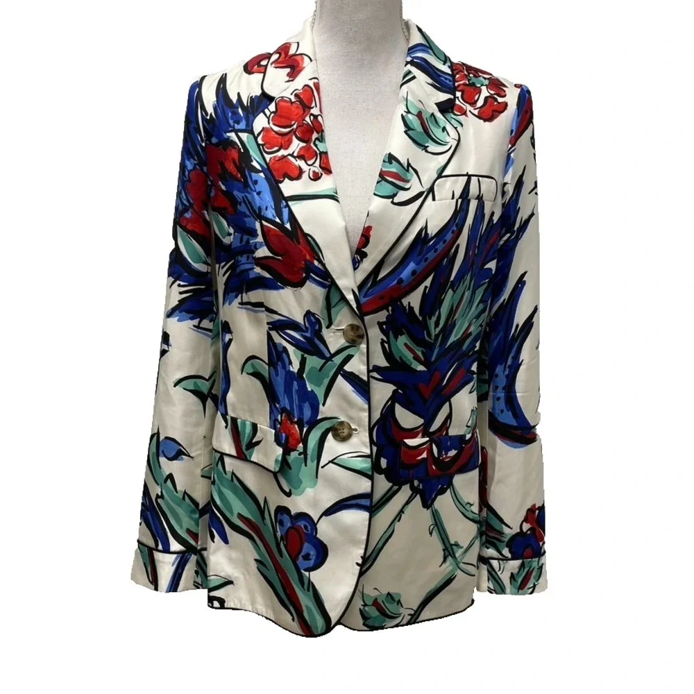 Tory Burch Blazer Jacket Womens 4 Women Multicolor‎ Floral Silk Bold Designer